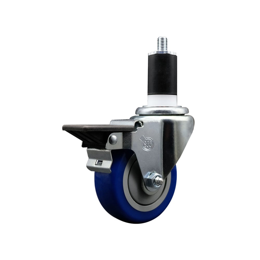 SCC-EX20S3514-PPUB-BLUE-PLB-112 Polyurethane Expanding Stem Swivel Caster with 3.5 in. Blue Wheel & 1.5 in. Stem & Posi Locking Brake