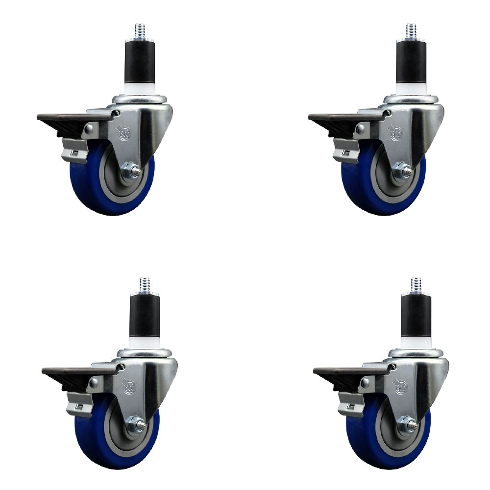 SCC-EX20S3514-PPUB-BLUE-PLB-112-4 Polyurethane Swivel Expanding Stem Caster with 3.5 in. Blue Wheels & 1.5 in. Stems - Set of 4