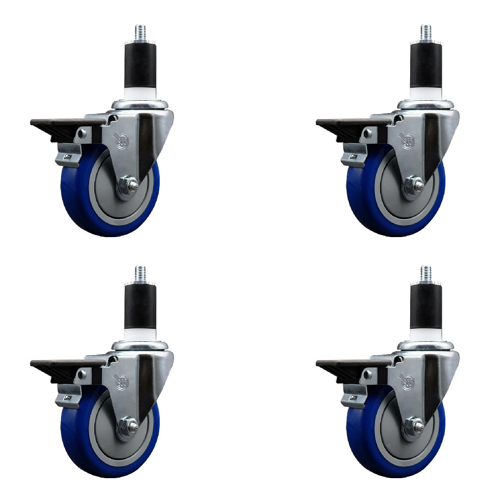 SCC-EX20S414-PPUB-BLUE-PLB-112-4 Polyurethane Swivel Expanding Stem Caster with 4 in. Blue Wheels & 1.5 in. Stems - Set of 4