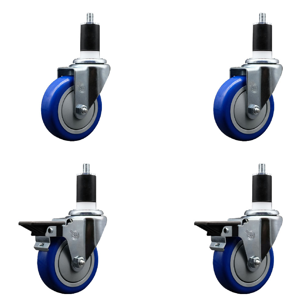 SCC-EX20S414-PPUB-BLUE-2-PLB-2-112 Polyurethane Swivel Expanding Stem Caster with 4 in. Blue Wheels & 1.5 in. Stems - Set of 4