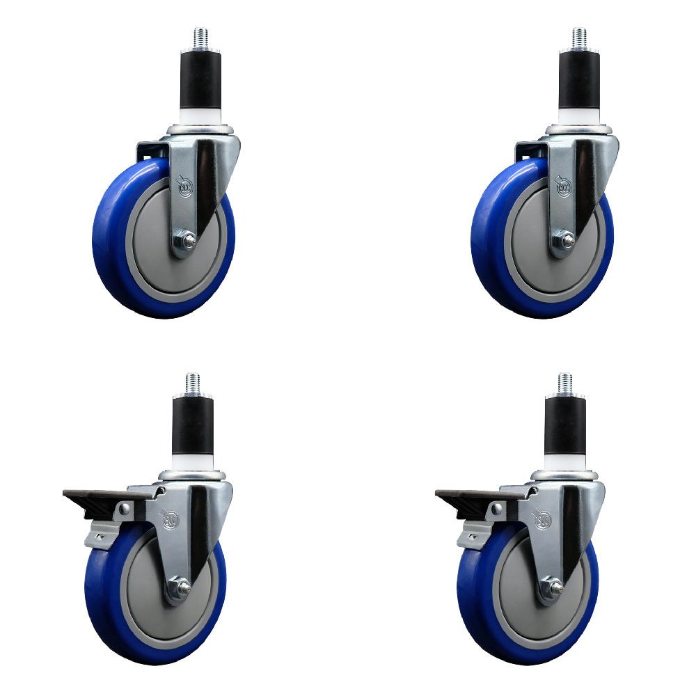 SCC-EX20S514-PPUB-BLUE-2-PLB-2-112 Polyurethane Swivel Expanding Stem Caster with 5 in. Blue Wheels & 1.5 in. Stems - Set of 4