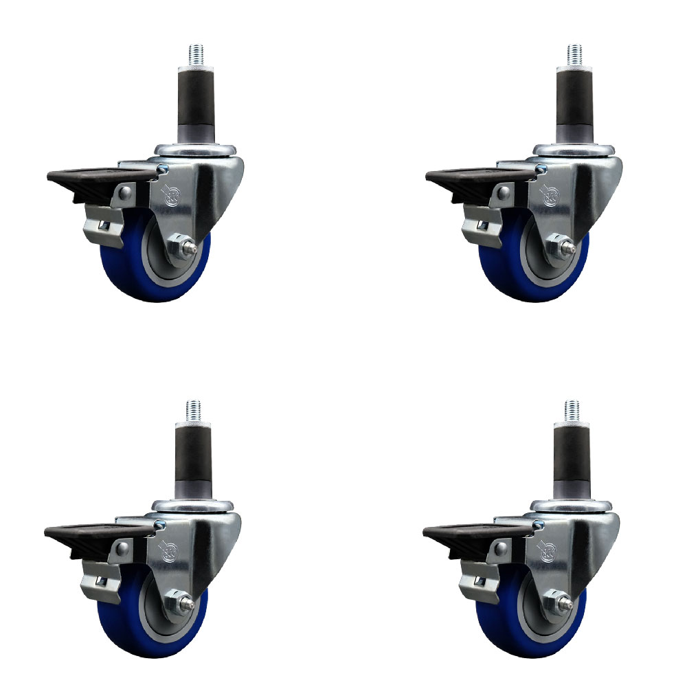 SCC-EX20S314-PPUB-BLUE-PLB-114-4 Polyurethane Swivel Expanding Stem Caster with 3 in. Blue Wheels & 1.25 in. Stems - Set of 4