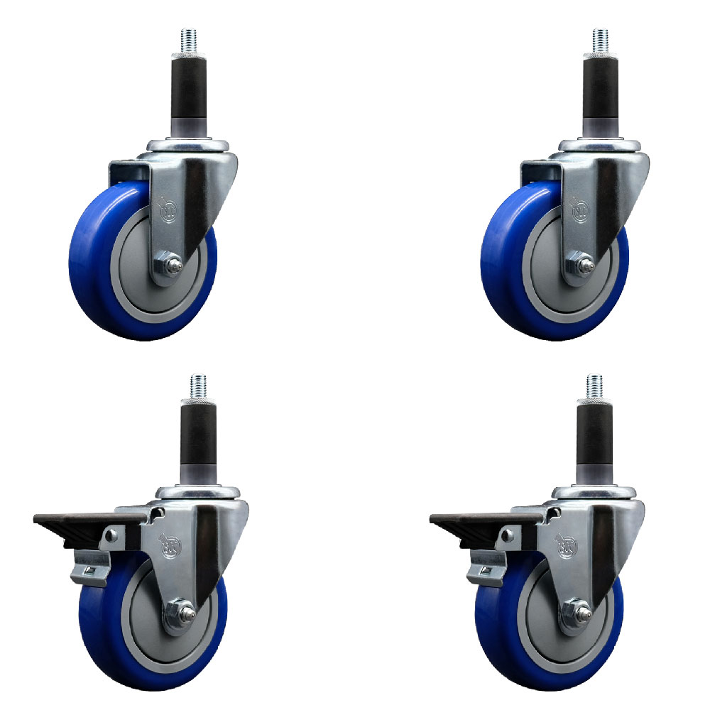 SCC-EX20S414-PPUB-BLUE-2-PLB-2-118 Polyurethane Swivel Expanding Stem Caster with 4 in. Blue Wheels & 1.13 in. Stems - Set of 4