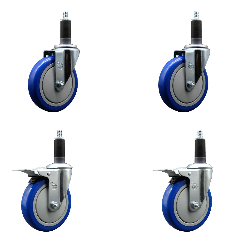 SCC-EXTTL20S514-PPUB-BLUE-2-S-2-118 Polyurethane Swivel Expanding Stem Caster with 5 in. Blue Wheels & 1.13 in. Stems - Set of 4