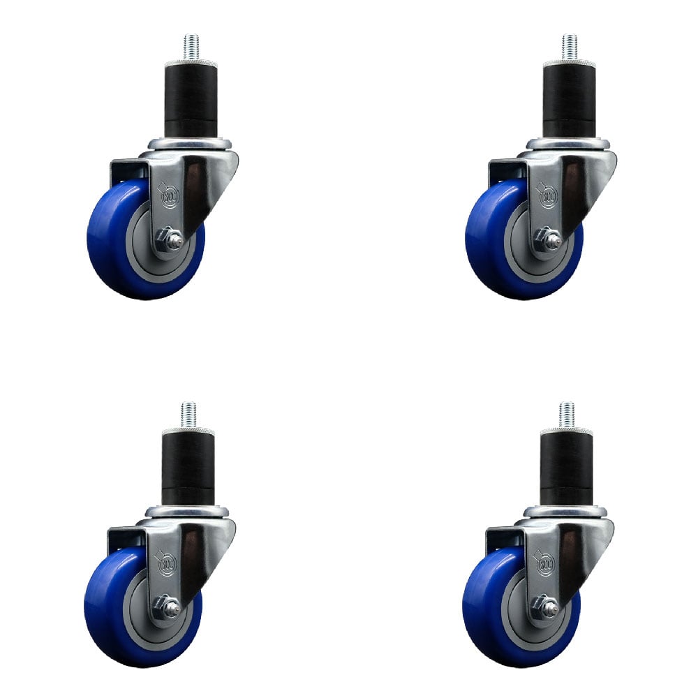SCC-EX20S314-PPUB-BLUE-134-4 Polyurethane Swivel Expanding Stem Caster with 3 in. Blue Wheels & 1.75 in. Stems - Set of 4