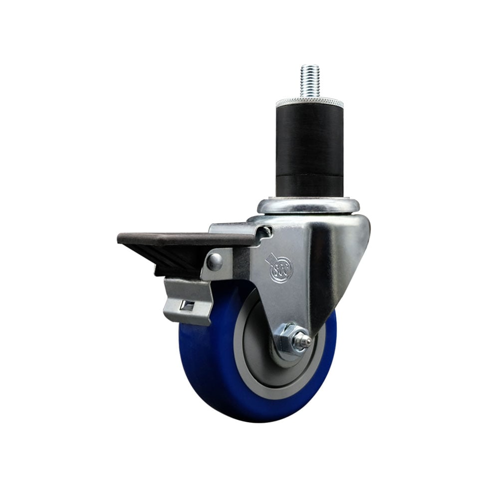 SCC-EX20S3514-PPUB-BLUE-PLB-134 Polyurethane Expanding Stem Swivel Caster with 3.5 in. Blue Wheel & 1.75 in. Stem & Posi Locking Brake