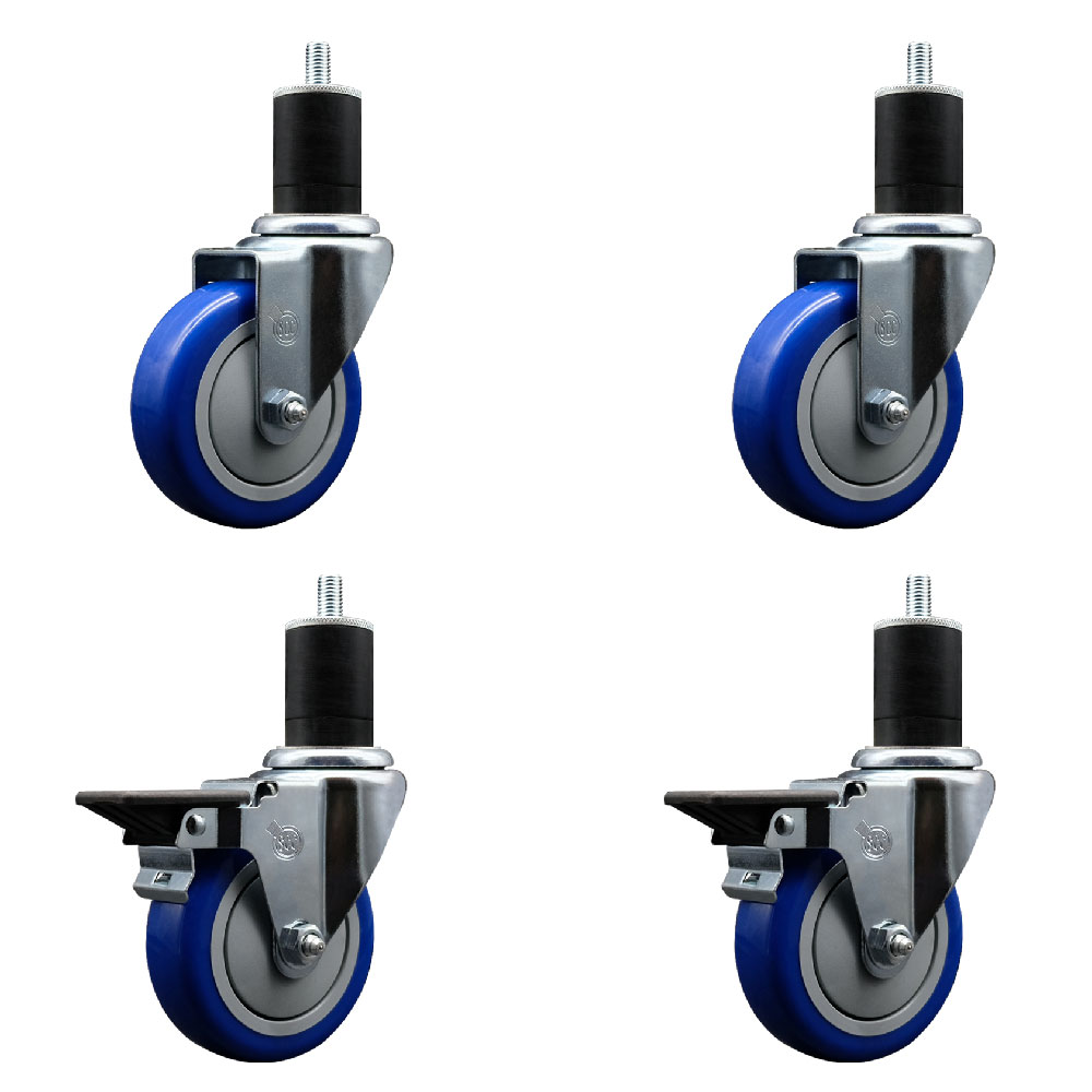 SCC-EX20S414-PPUB-BLUE-2-PLB-2-134 Polyurethane Swivel Expanding Stem Caster with 4 in. Blue Wheels & 1.75 in. Stems - Set of 4