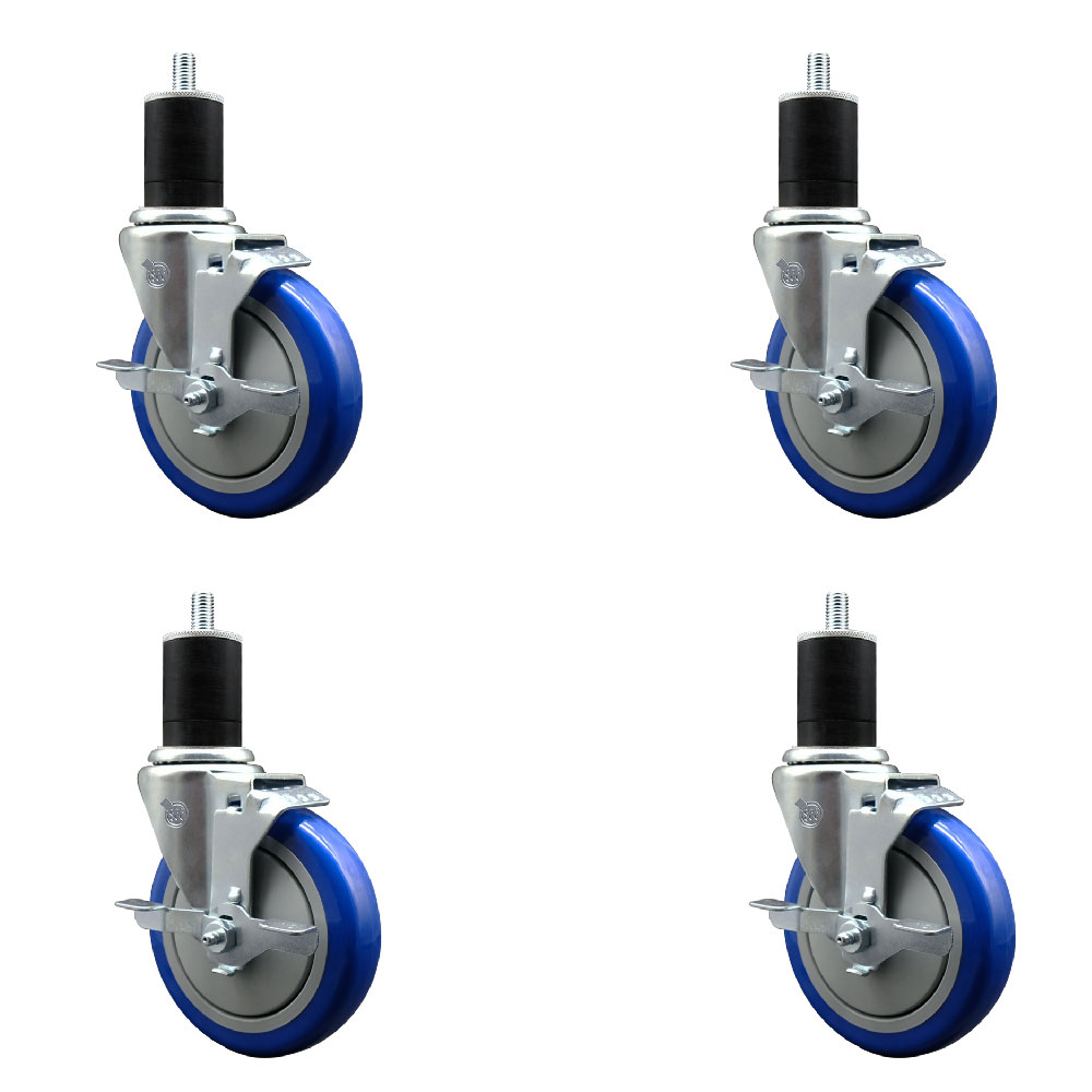 SCC-EX20S514-PPUB-BLUE-TLB-134-4 Polyurethane Swivel Expanding Stem Caster with 5 in. Blue Wheels & 1.75 in. Stems - Set of 4