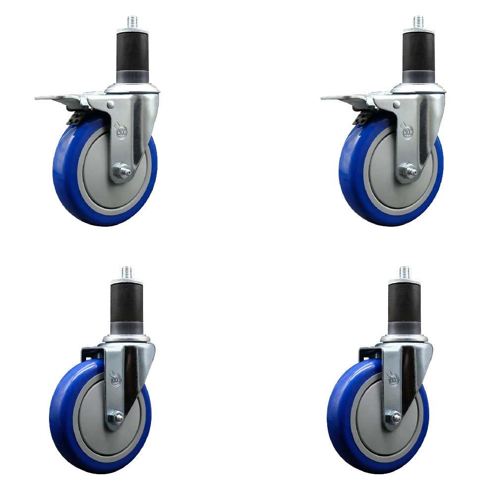 SCC-EXTTL20S514-PPUB-BLUE-2-S-2-158 Polyurethane Swivel Expanding Stem Caster with 5 in. Blue Wheels & 1.63 in. Stems - Set of 4