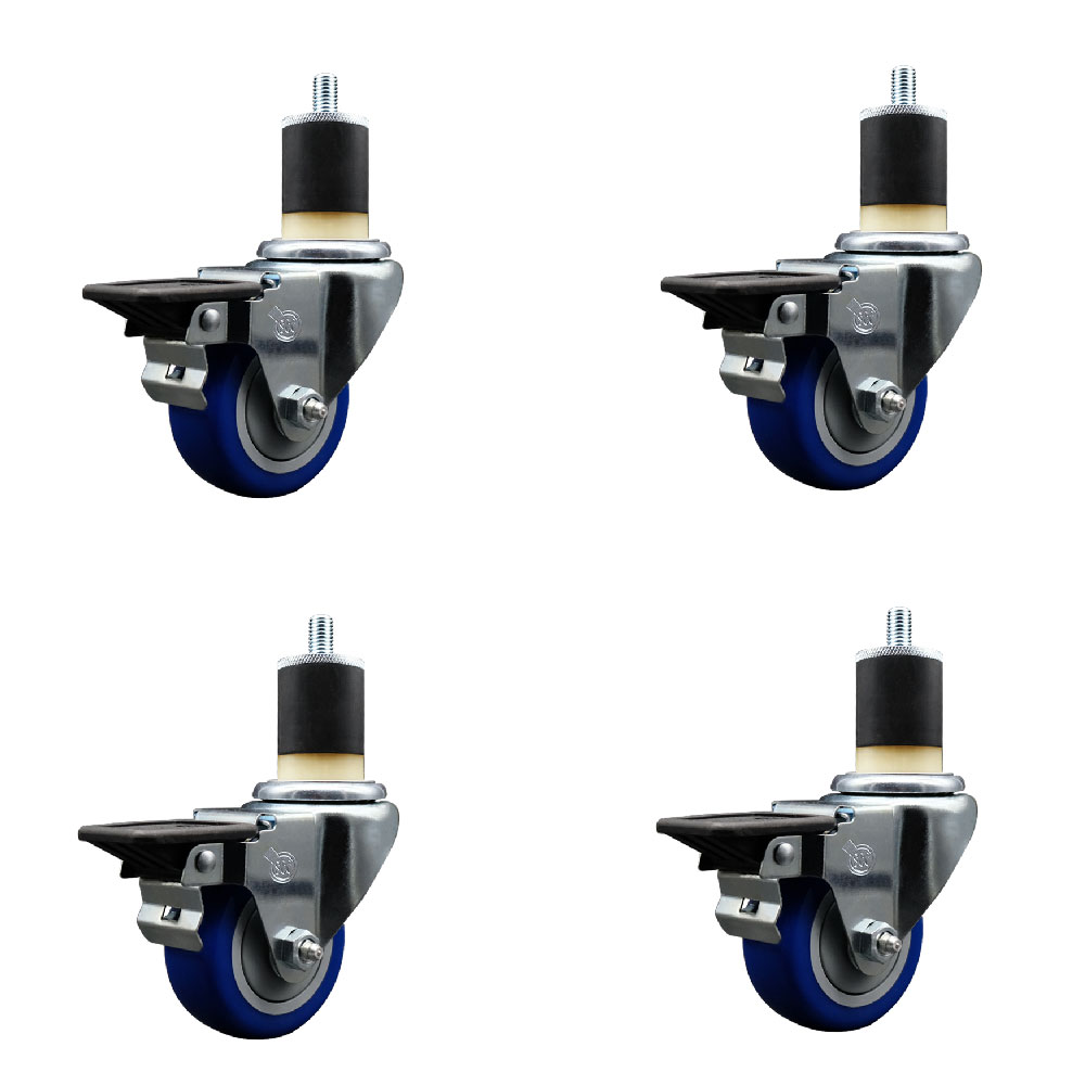 SCC-EX20S314-PPUB-BLUE-PLB-178-4 Polyurethane Swivel Expanding Stem Caster with 3 in. Blue Wheels & 1.87 in. Stems - Set of 4