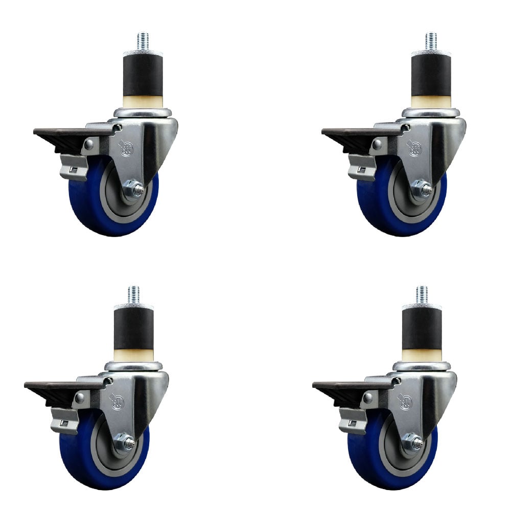 SCC-EX20S3514-PPUB-BLUE-PLB-178-4 Polyurethane Swivel Expanding Stem Caster with 3.5 in. Blue Wheels & 1.87 in. Stems - Set of 4