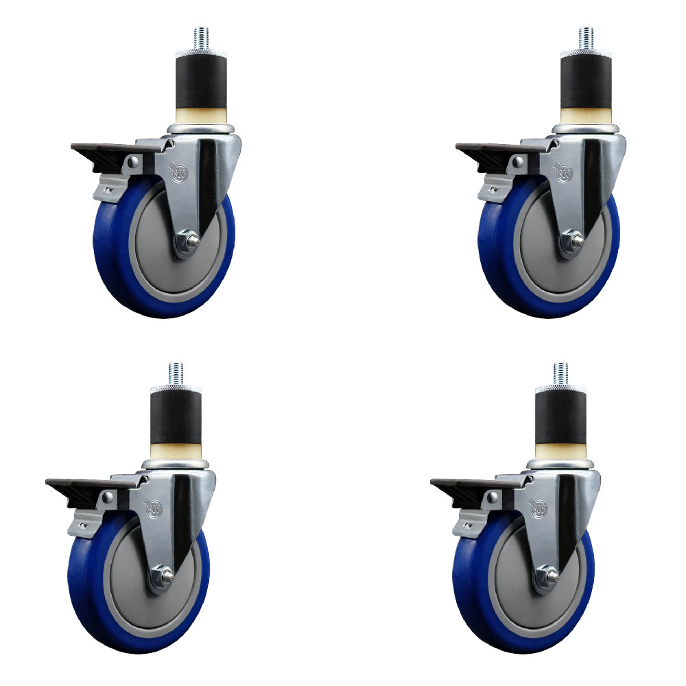 SCC-EX20S514-PPUB-BLUE-PLB-178-4 Polyurethane Swivel Expanding Stem Caster with 5 in. Blue Wheels & 1.87 in. Stems - Set of 4