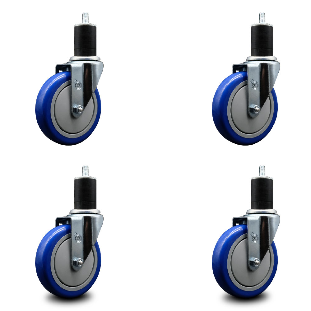 SCC-EX20S514-PPUB-BLUE-134-4 Polyurethane Swivel Expanding Stem Caster with 5 in. Blue Wheels & 1.75 in. Stems - Set of 4