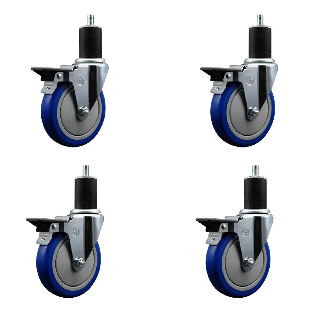 SCC-EX20S514-PPUB-BLUE-PLB-134-4 Polyurethane Swivel Expanding Stem Caster with 5 in. Blue Wheels & 1.75 in. Stems - Set of 4