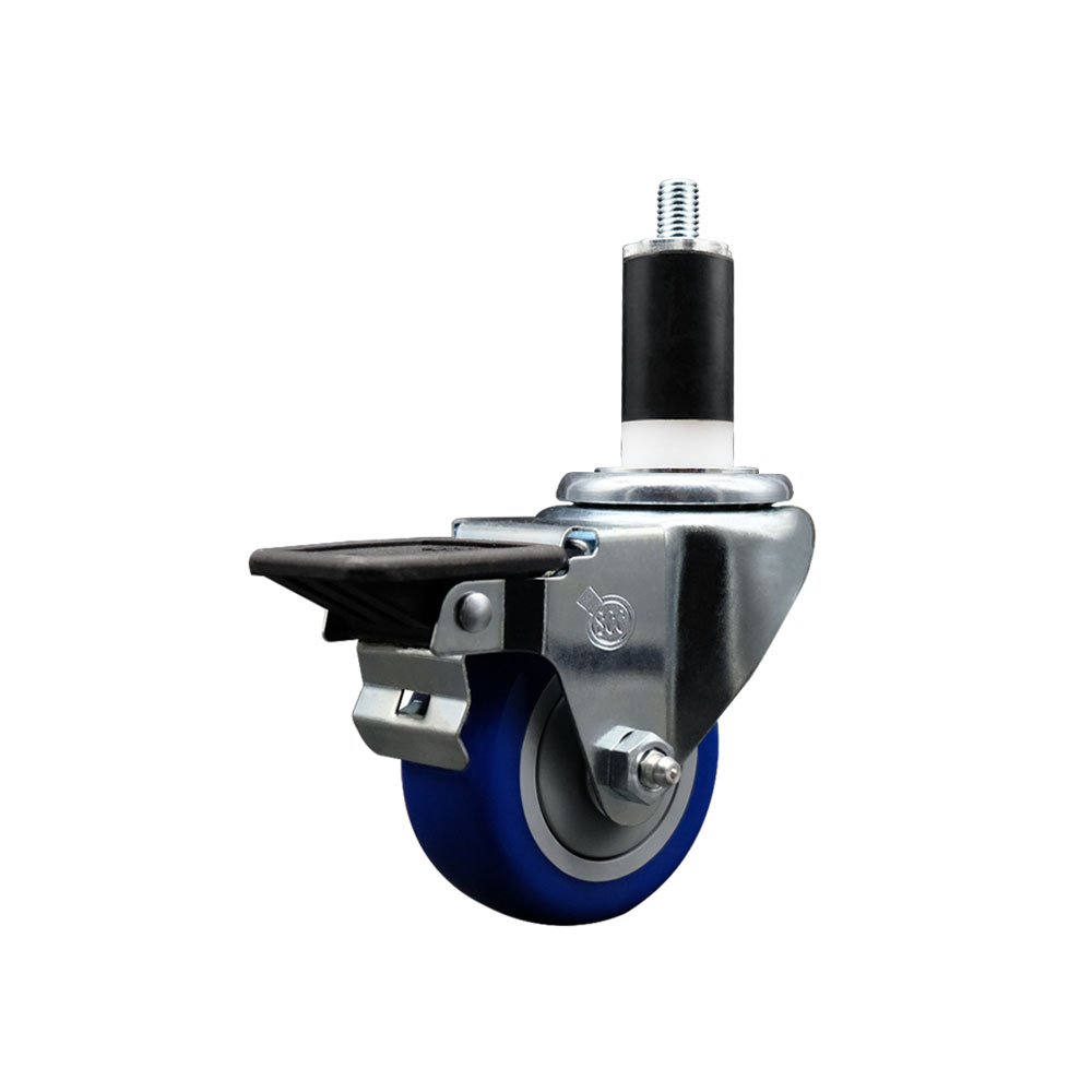 SCC-EX20S314-PPUB-BLUE-PLB-138 Polyurethane Expanding Stem Swivel Caster with 3 in. Blue Wheel & 1.38 in. Stem & Posi Locking Brake