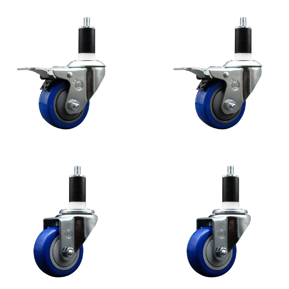SCC-EXTTL20S314-PPUB-BLUE-2-S-2-138 Polyurethane Swivel Expanding Stem Caster with 3 in. Blue Wheels & 1.38 in. Stems - Set of 4