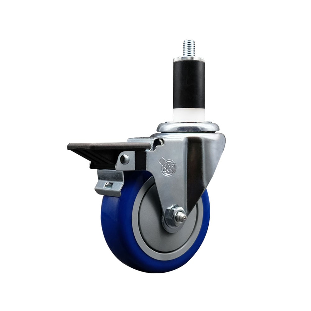 SCC-EX20S414-PPUB-BLUE-PLB-138 Polyurethane Expanding Stem Swivel Caster with 4 in. Blue Wheel & 1.38 in. Stem & Posi Locking Brake