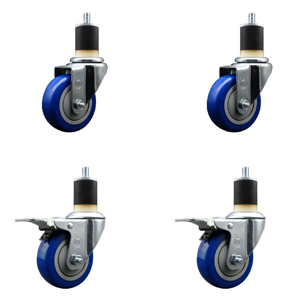 SCC-EXTTL20S3514-PPUB-BLUE-2-S-2-178 Polyurethane Swivel Expanding Stem Caster with 3.5 in. Blue Wheels & 1.87 in. Stems - Set of 4