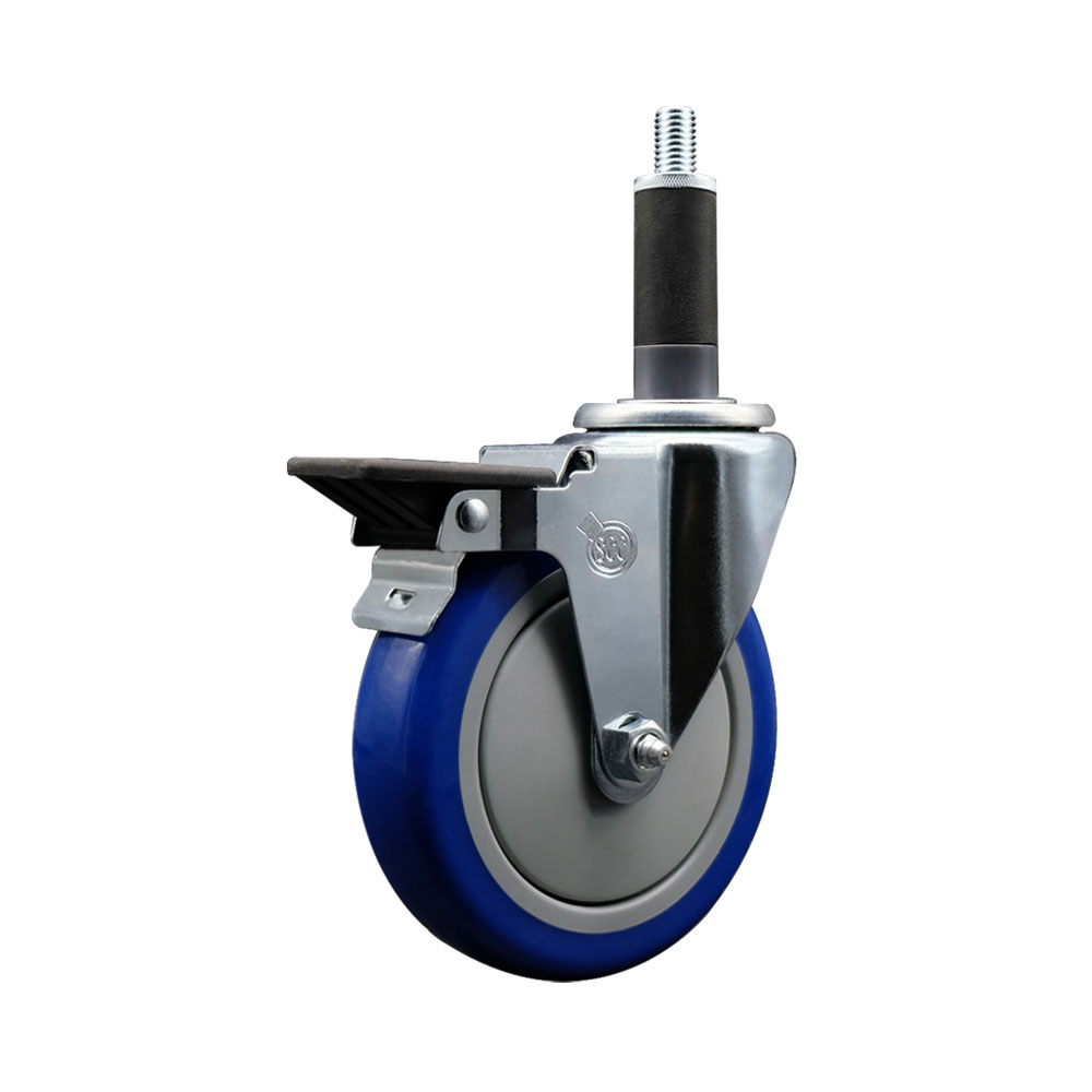 SCC-EX20S514-PPUB-BLUE-PLB-1 Polyurethane Expanding Stem Swivel Caster with 5 in. Blue Wheel & 1 in. Stem & Posi Locking Brake