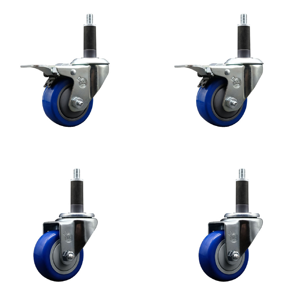 SCC-SSEXTTL20S314-PPUB-BLUE-2-S-2-1 Stainless Steel Polyurethane Swivel Expanding Stem Caster with 3 in. Blue Wheels & 1 in. Stems - Set of 4