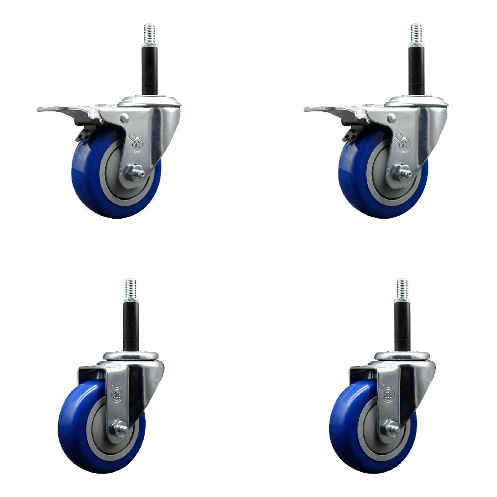 SCC-SSEXTTL20S3514-PPUB-BLU-2-S-2-34 Stainless Steel Polyurethane Swivel Expanding Stem Caster with 3.5 in. Blue Wheels & 0.75 in. Stems - Set of 4