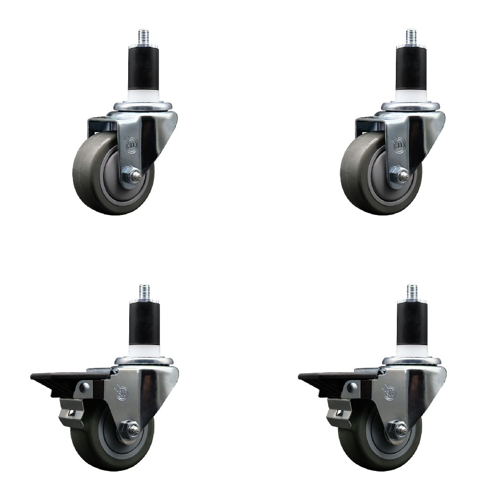 SCC-EX20S314-PPUB-2-PLB-2-112 Polyurethane Swivel Expanding Stem Caster with 3 in. Gray Wheels & 1.5 in. Stems - Set of 4