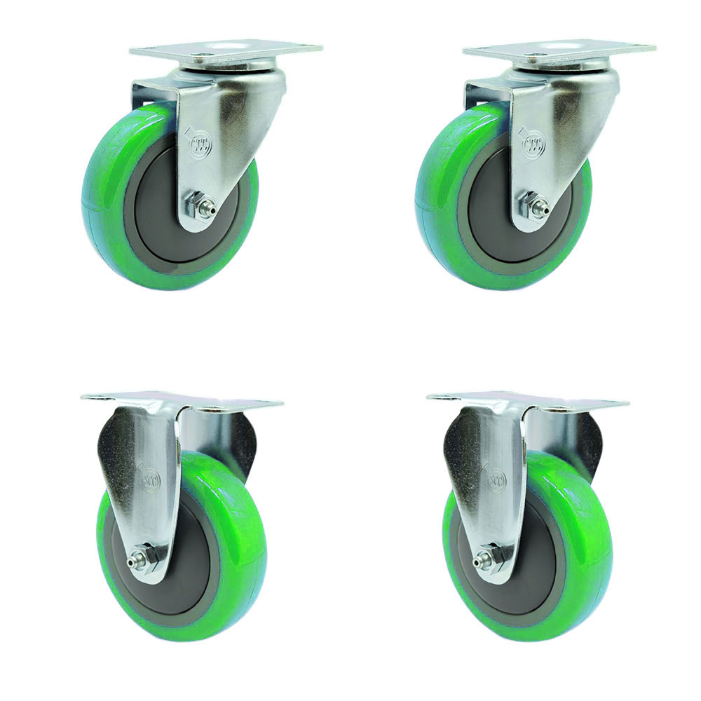 SCC-20S414-PPUB-GRN-2-R414-2 Polyurethane Swivel Top Plate Caster with 4 in. Green Wheels - Set of 4