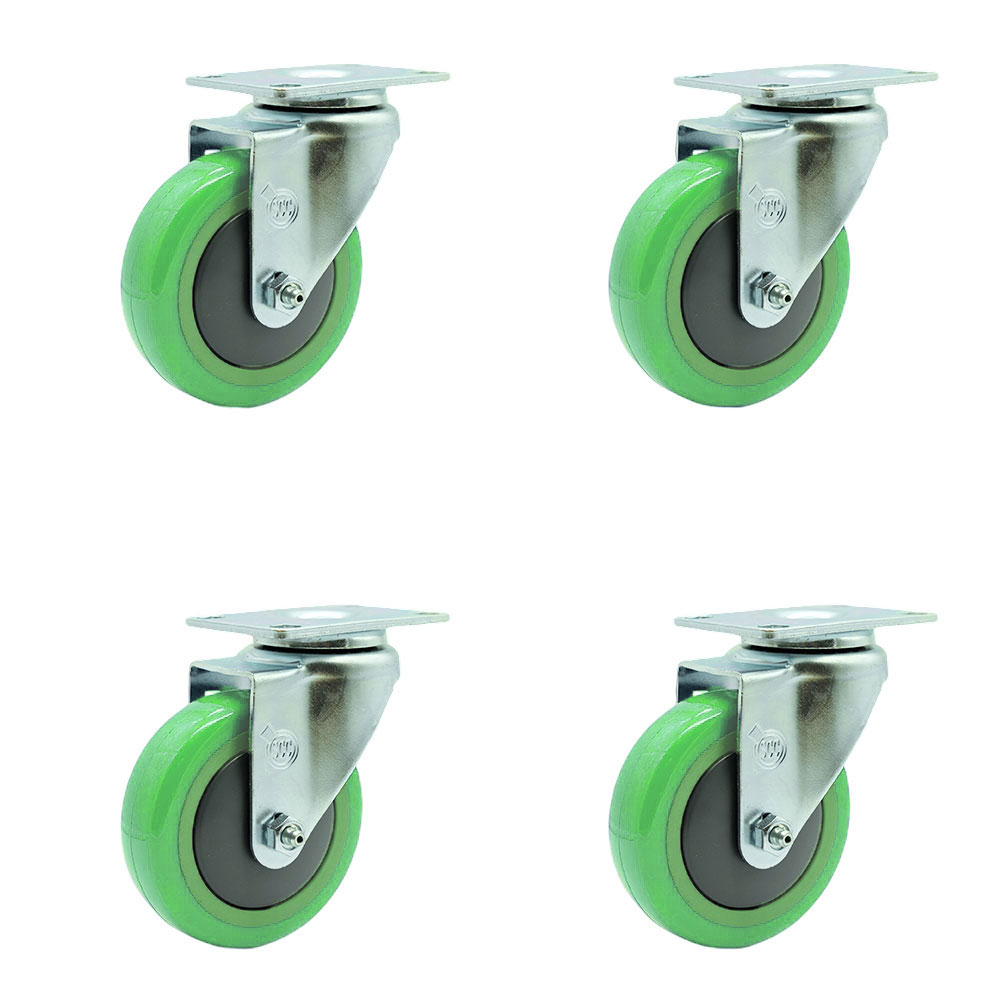 SCC-20S414-PPUB-GRN-TP3-4 Swivel Caster with 4 in. Green Polyurethane Wheel 4 x 4.5 in. Overall Top Plate - Set of 4