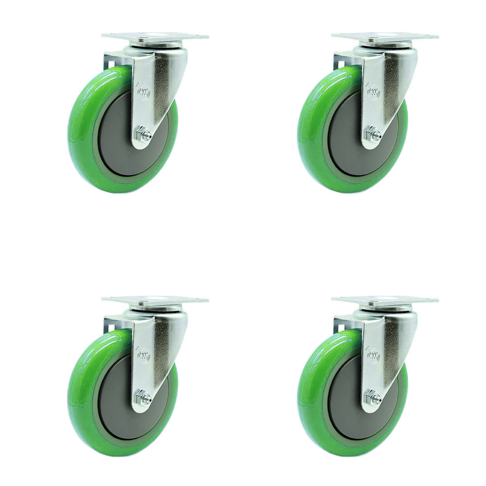 SCC-20S514-PPUB-GRN-TPU1-4 Universal Kitchen Casters 5 x 1.25 in. Polyurethane Green Wheel Swivel Casters - Non Marking - Set of 4