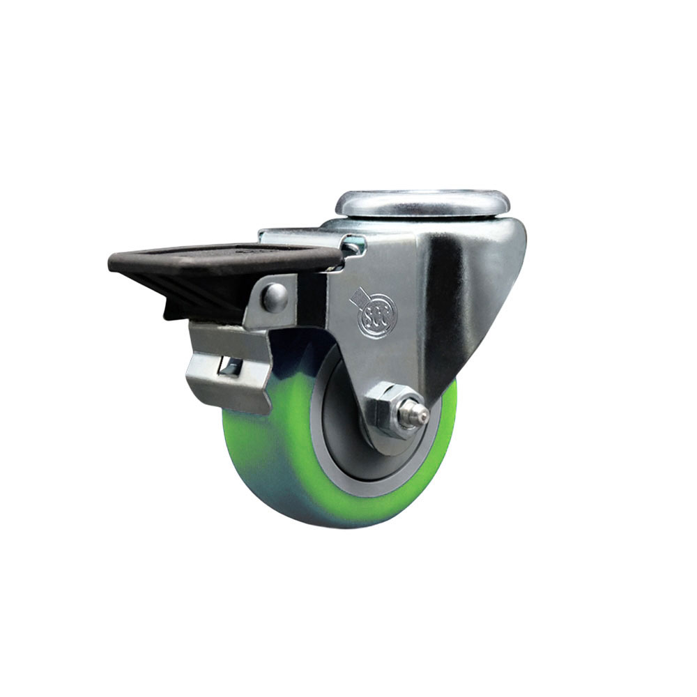 SCC-BH20S314-PPUB-GRN-PLB Polyurethane Swivel Bolt Hole Caster with 3 x 1.25 in. Green Wheel & Posi Locking Brake
