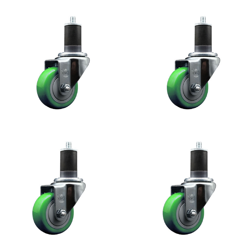 SCC-EX20S314-PPUB-GRN-158-4 Polyurethane Swivel Expanding Stem Caster with 3 in. Green Wheels & 1.63 in. Stems - Set of 4