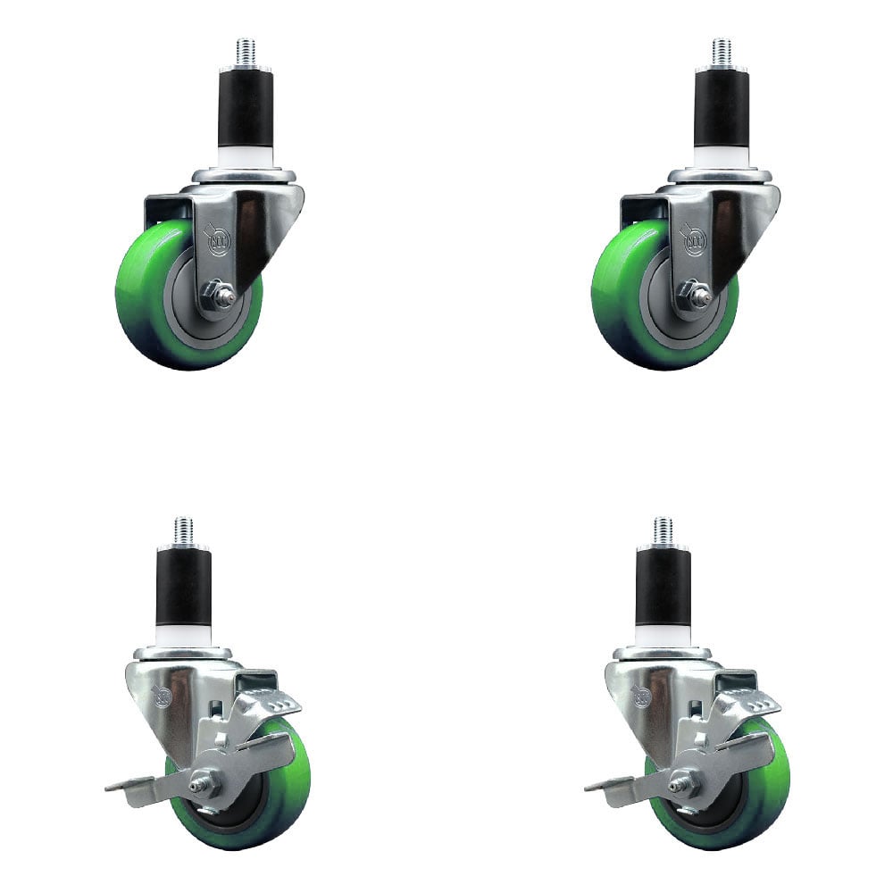 SCC-EX20S314-PPUB-GRN-2-TLB-2-112 Polyurethane Swivel Expanding Stem Caster with 3 in. Green Wheels & 1.5 in. Stems - Set of 4