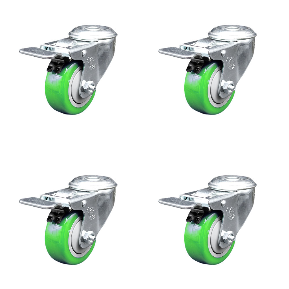 SCC-SSBHTTL20S314-PPUB-GRN-4 Stainless Steel Polyurethane Swivel Bolt Hole Caster with 3 x 1.25 in. Green Wheels - Set of 4