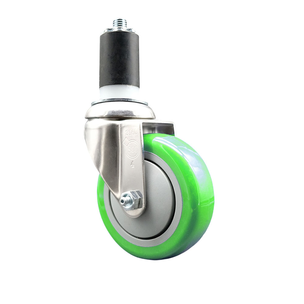 Polyurethane Swivel Stem Caster with 4 in. Green Caster Wheels, 1.63 in. Expanding Stem - 316 Stainless Steel Caster