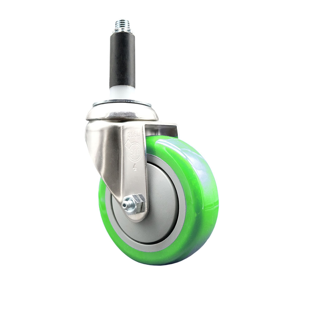 Polyurethane Swivel Stem Caster with 4 in. Green Caster Wheels, 0.75 in. Expanding Stem - 316 Stainless Steel Caster