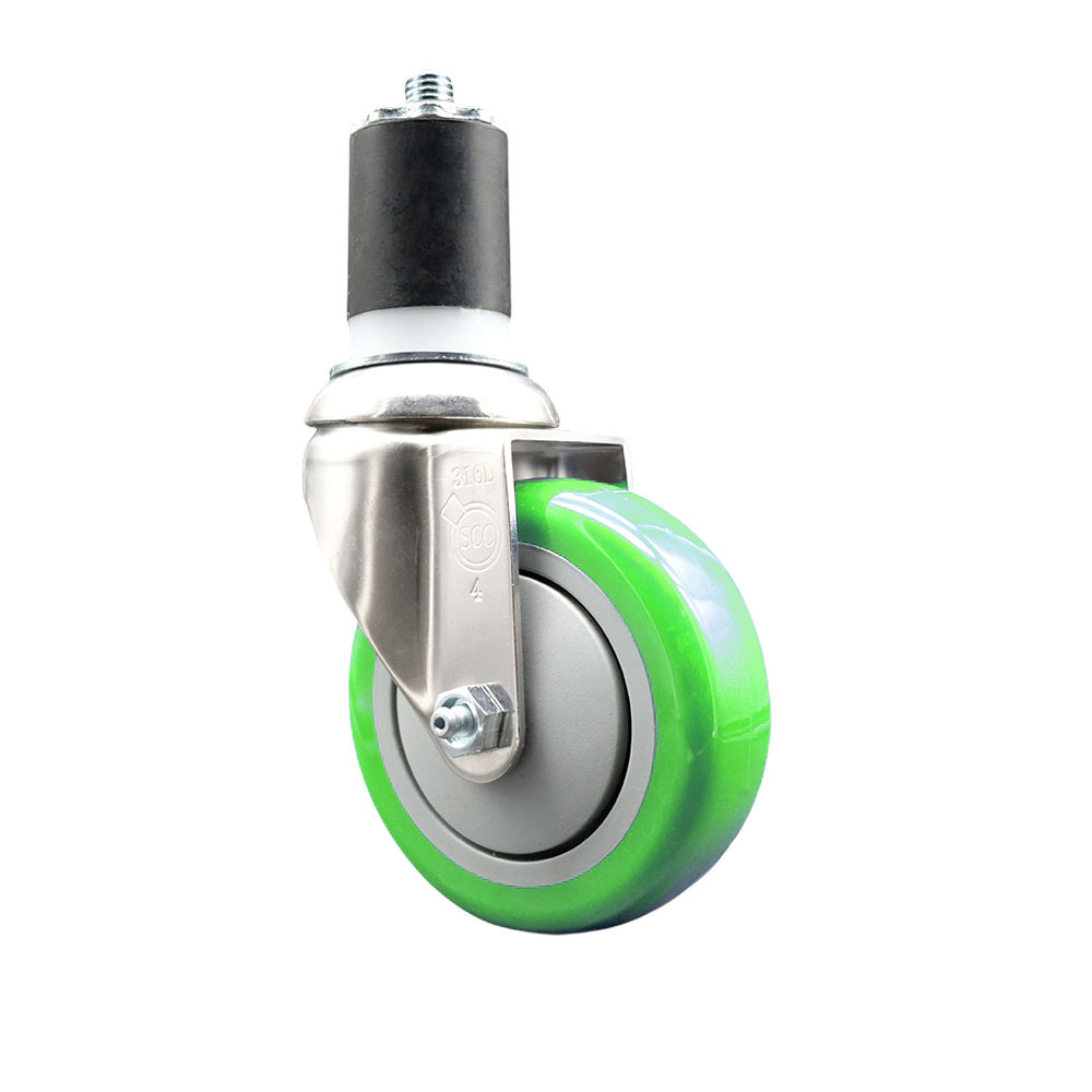 Polyurethane Swivel Stem Caster with 4 in. Green Caster Wheels, 1.87 in. Expanding Stem - 316 Stainless Steel Caster