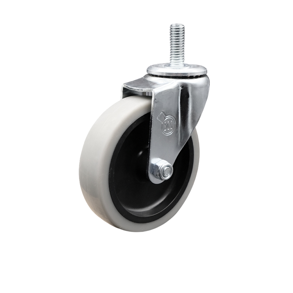 SCC-TS05S410-TPRS-M815 4 in. Swivel Thermoplastic Rubber Caster Wheel with 8 mm 1.25 TPI x 1.5 in. Threaded Stem Caster