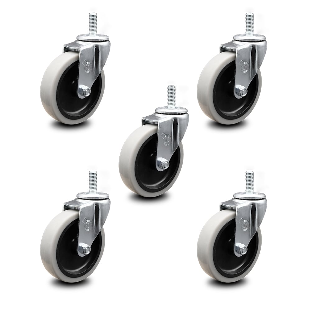 SCC-TS05S410-TPRS-M815-5 4 in. Swivel Thermoplastic Rubber Caster Wheels with 8 mm 1.25 TPI x 1.5 in. Threaded Stem Casters - Set of 5