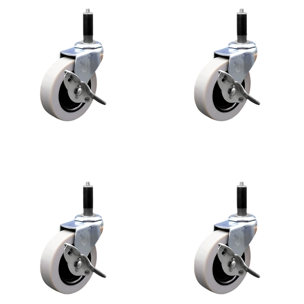 SCC-EX05S310-TPRS-SLB-1-4 3 in. Swivel Thermoplastic Rubber Caster Wheels & 1 in. Expanding Adapter Stem Casters & Brakes - Set of 4