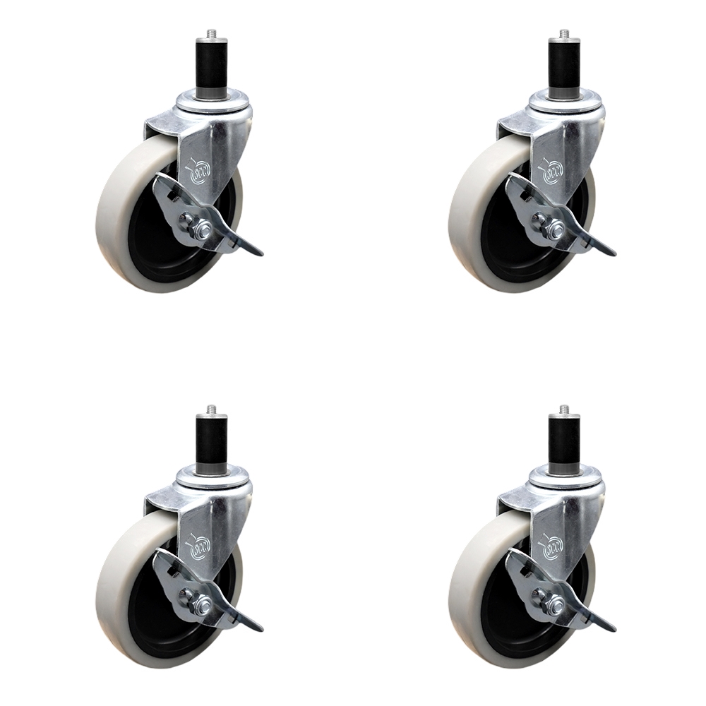 SCC-EX05S410-TPRS-SLB-112-4 4 in. Swivel Thermoplastic Rubber Caster Wheels & 1.5 in. Expanding Adapter Stem Casters & Brakes - Set of 4