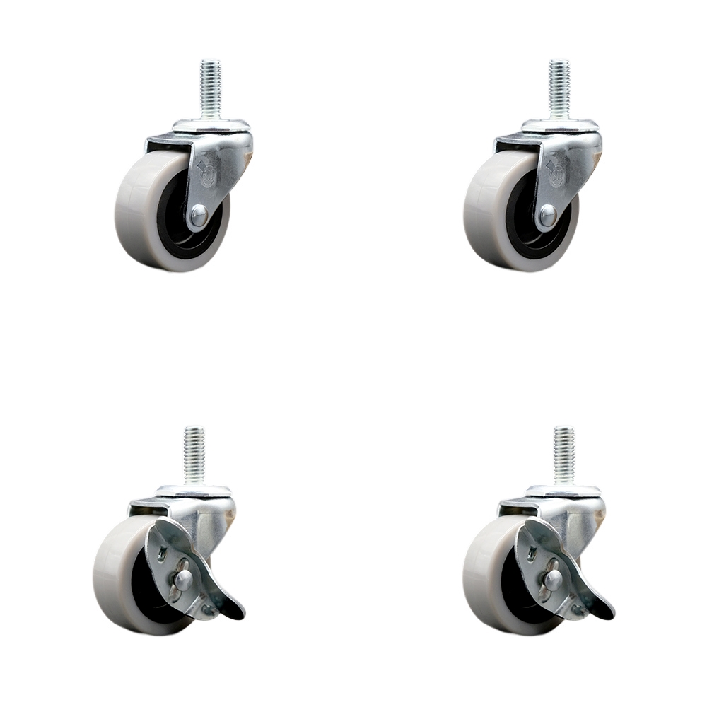 SCC-TS05S210-TPRS-M1015-2-SLB-2 2 in. Swivel Thermoplastic Rubber Casters, 10 mm 1.50 TPI x 1.5 in. Threaded Stem Casters - Set of 4