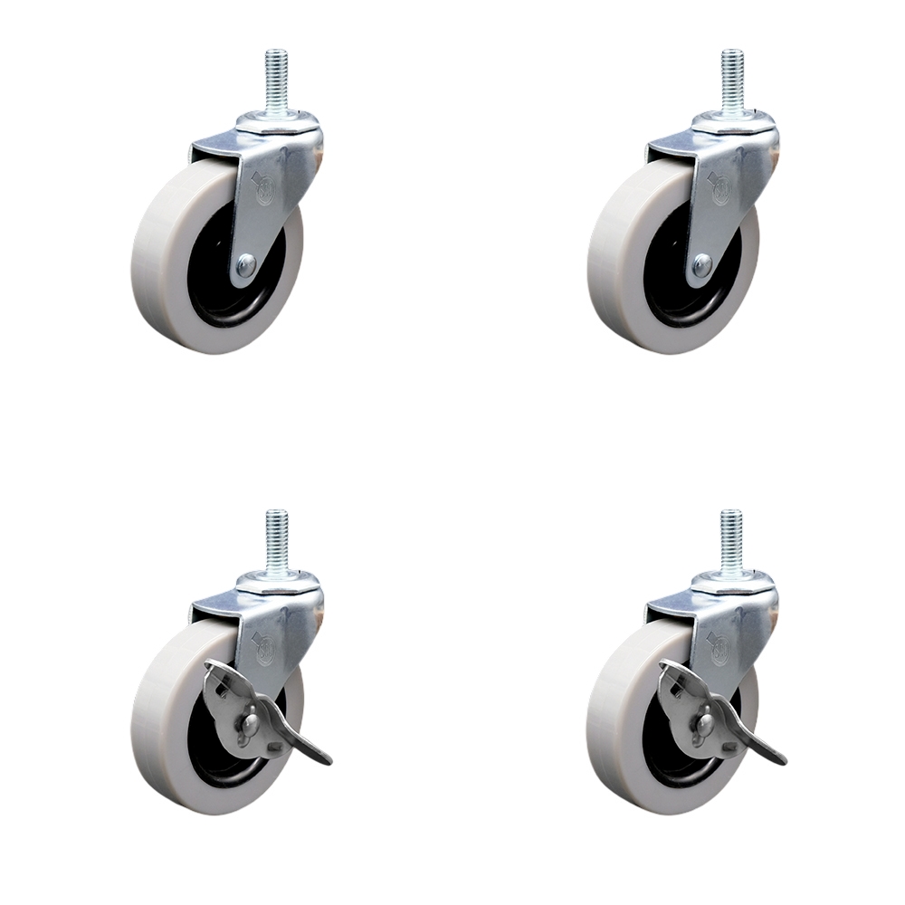 SCC-TS05S310-TPRS-M815-2-SLB-2 3 in. Swivel Thermoplastic Rubber Casters, 8 mm 1.25 TPI x 1.5 in. Threaded Stem Casters - Set of 4