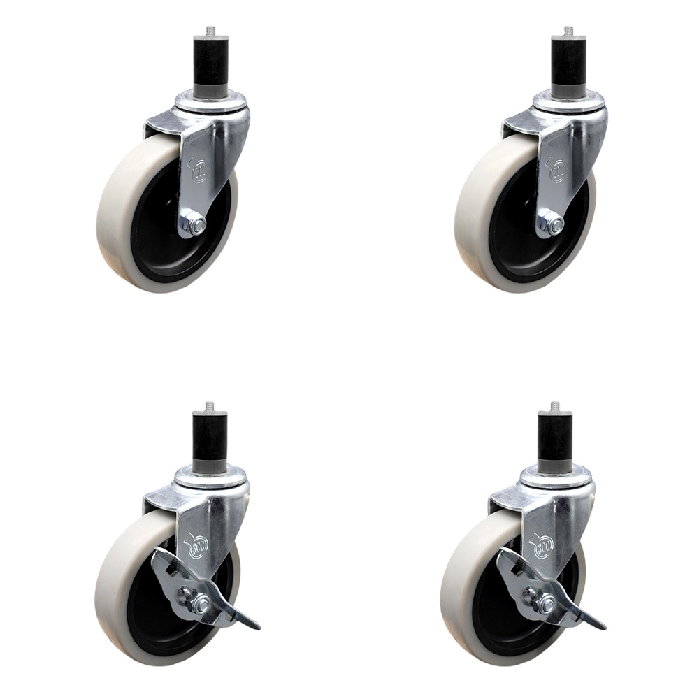 SCC-EX05S410-TPRS-158-2-SLB-2 4 in. Swivel Thermoplastic Rubber Casters, 1.63 in. Expanding Adapter Stem Casters - Set of 4
