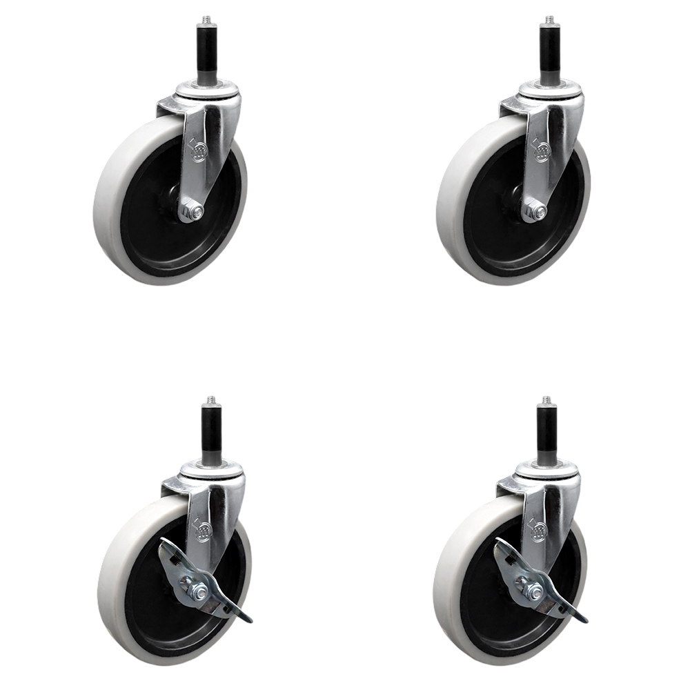 SCC-EX05S510-TPRS-1-2-SLB-2 5 in. Swivel Thermoplastic Rubber Casters, 1 in. Expanding Adapter Stem Casters - Set of 4