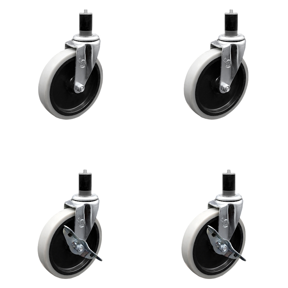 SCC-EX05S510-TPRS-134-2-SLB-2 5 in. Swivel Thermoplastic Rubber Casters, 1.75 in. Expanding Adapter Stem Casters - Set of 4