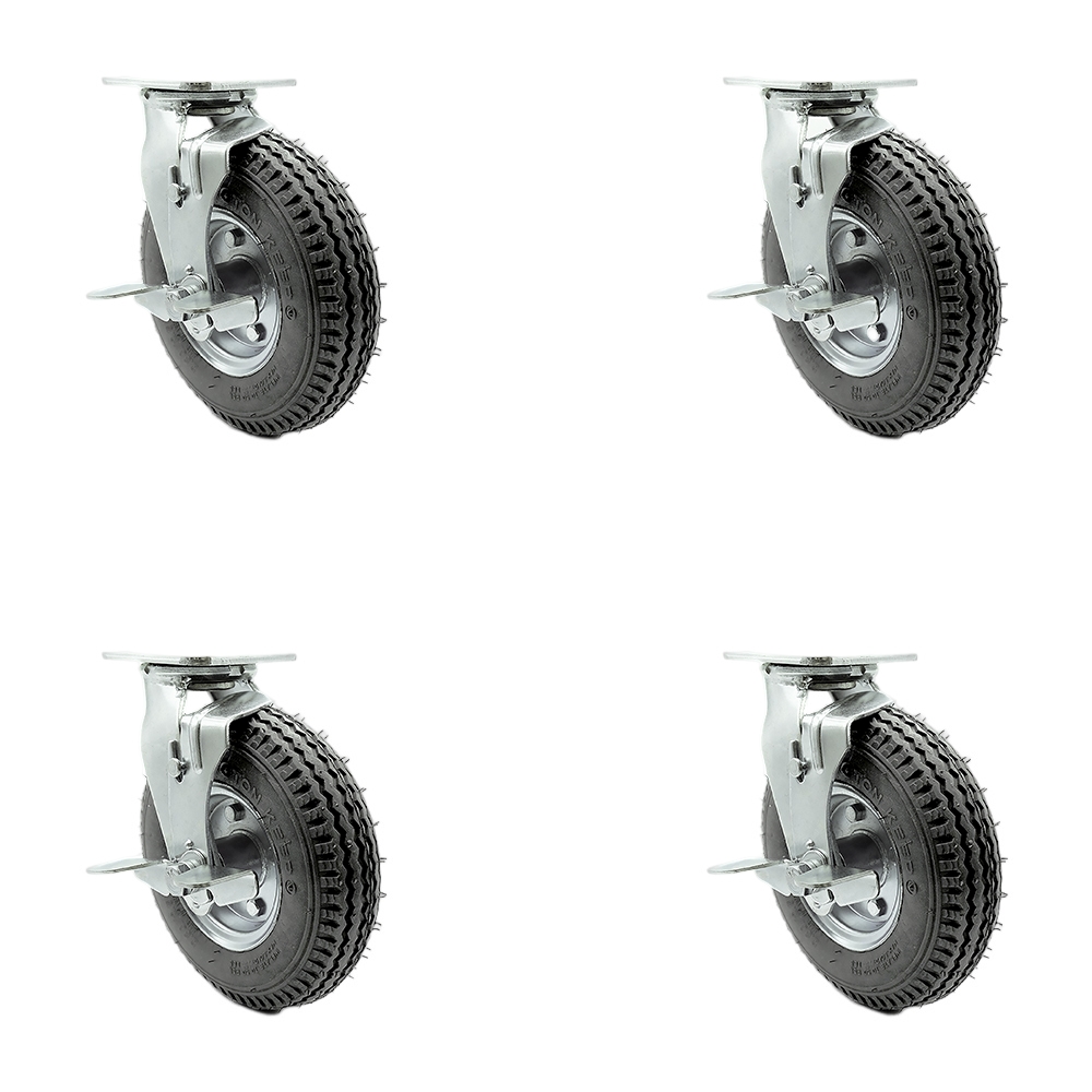 SCC-100S280-PNB-GRY-TLB-BSL-4 8 in. Swivel Pneumatic Casters Gray Rubber Wheels - Set of 4