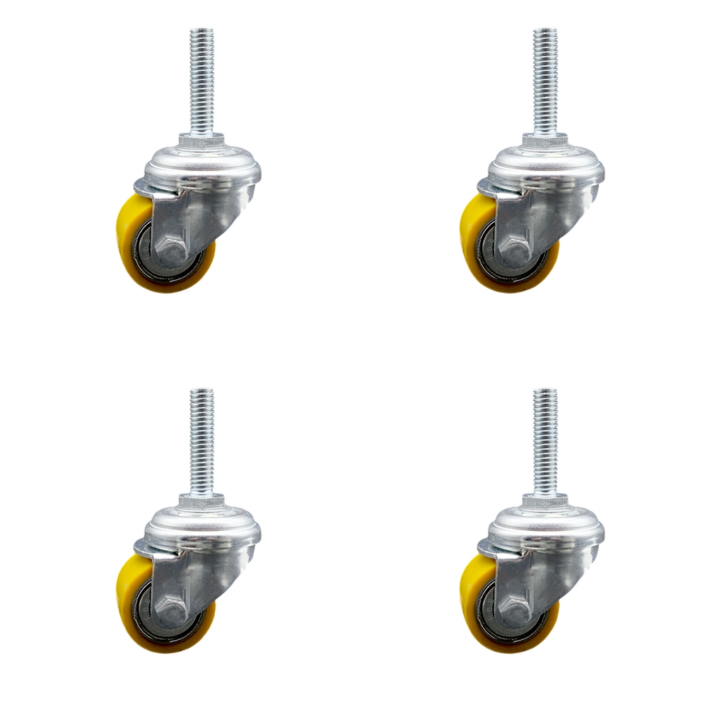 SCC-TS04S13810-PUB-381615-4 Low Profile Polyurethane Swivel Threaded Stem Caster with 35 x 27 mm Yellow Wheels & 0.38 in. Stem - Set of 4