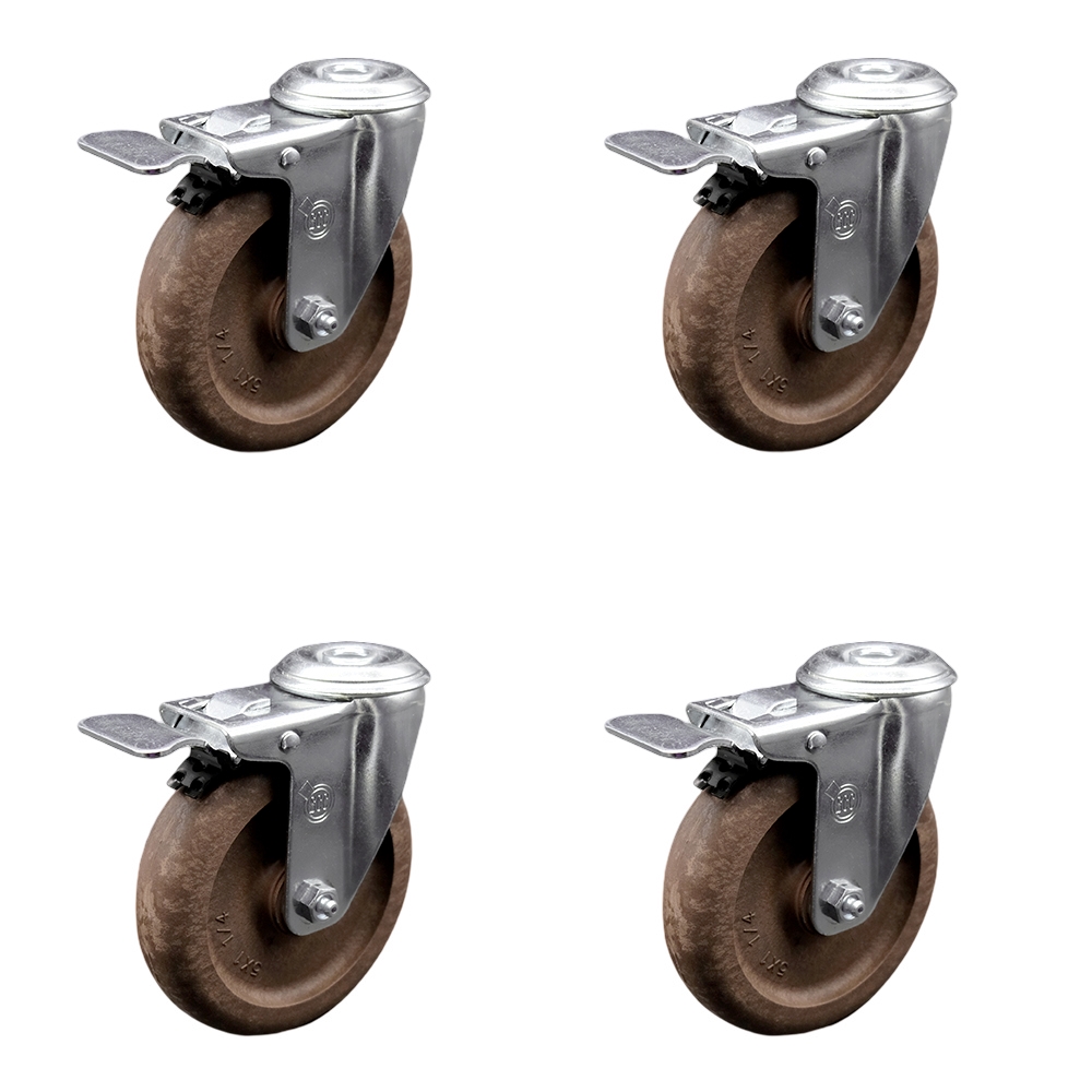 SCC-SSBHTTL20S514-GFNSHT-4 Stainless Steel High Temperature Glass Filled Nylon Swivel Bolt Hole Caster with 5 x 1.25 in. Brown Wheels - Set of 4