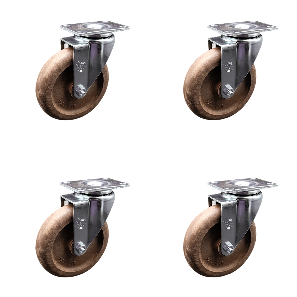 SCC-SS20S514-GFNSHT-4 Stainless Steel High Temperature Glass Filled Nylon Swivel Top Plate Caster with 5 x 1.25 in. Brown Wheels - Set of 4