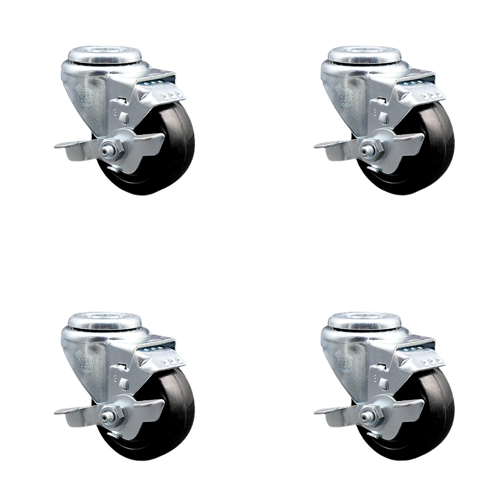 SCC-BH20S314-HRS-TLB-4 Hard Rubber Swivel Bolt Hole Caster with 3 x 1.25 in. Black Wheels - Set of 4